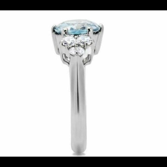 STAINLESS STEEL Simulated London Blue Topaz Ring - Picture 10 of 12